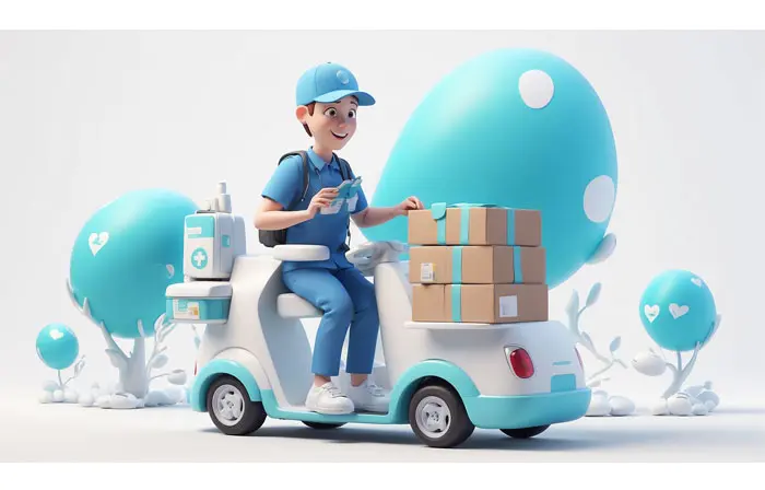 Online Medicine Delivery Concept Man 3D Character Design Illustration